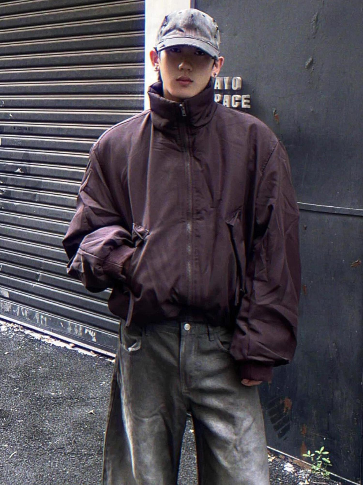 推荐商品：X1617 工装风轻奢派克立领长袖棉服 X166-TZ698 紫