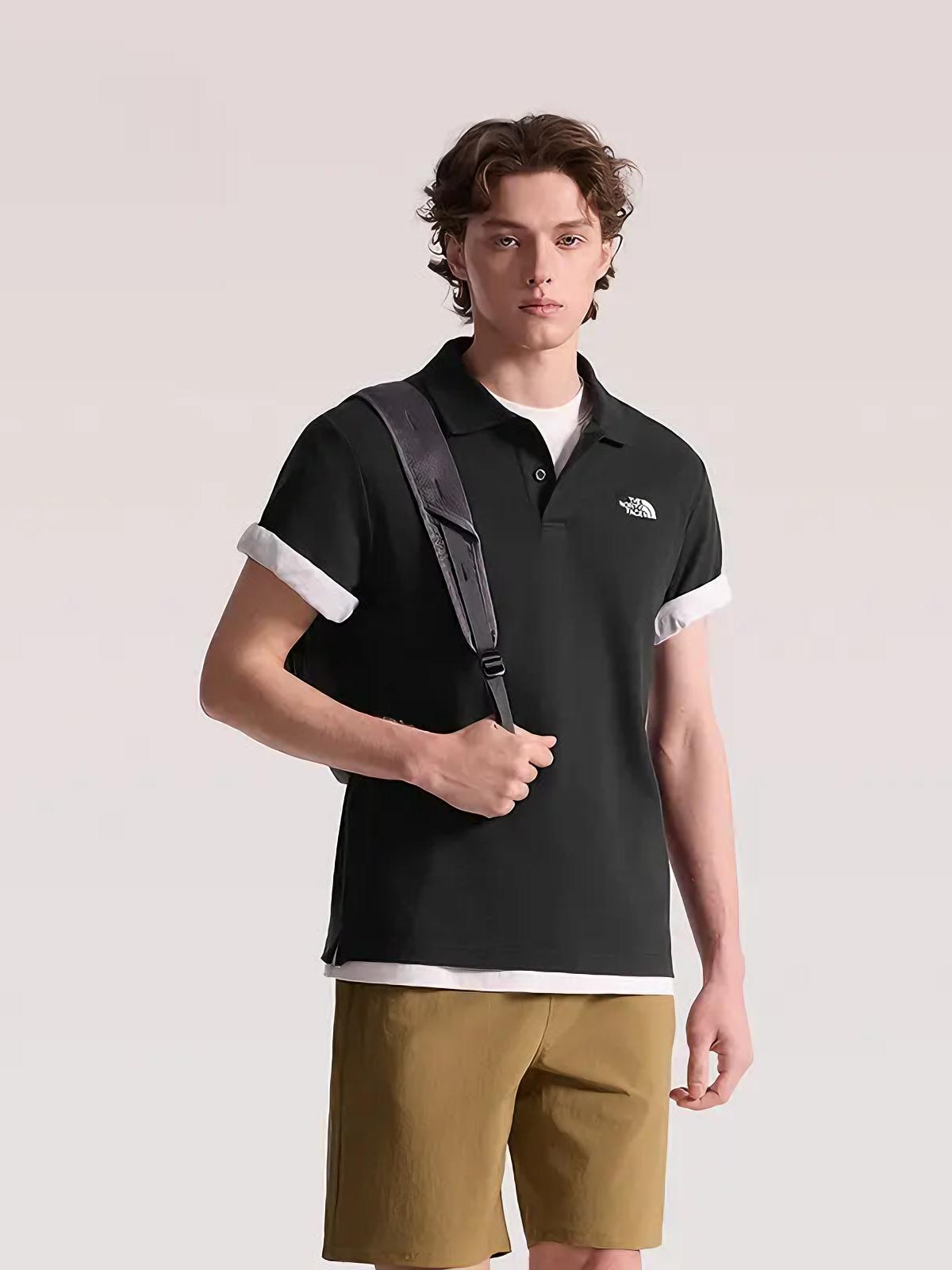 推荐商品：TheNorthFace/北面 都市经典系列不可思议手工刺绣图案吸湿文艺风排汗纯棉套头短袖Polo衫 87UX 黑