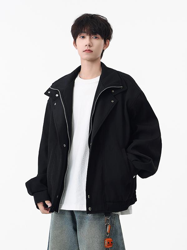 推荐商品：EUSU 美式复古拼接设计长袖夹克 489-JK2197 黑