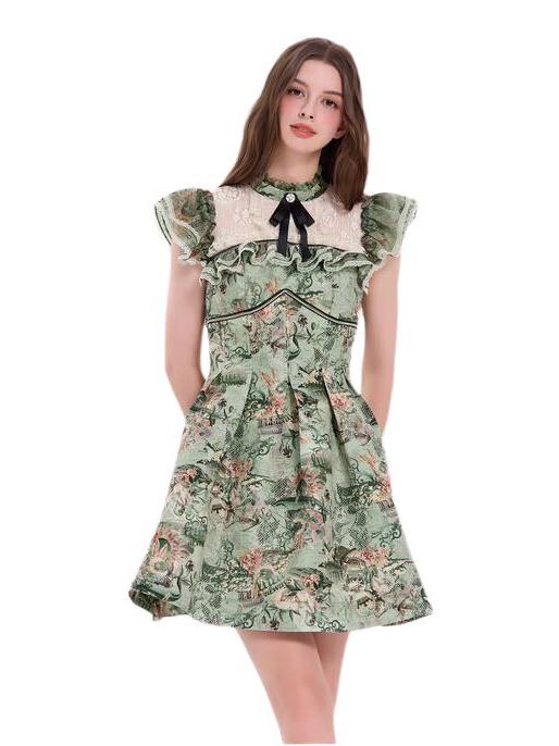 推荐商品：LULUALWAYS/我爱露露 法式复古风收腰连衣裙 女装 OQC5010 绿