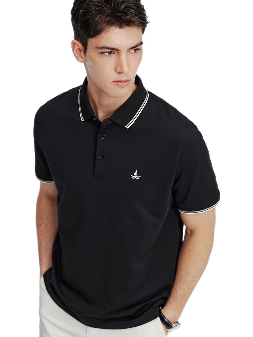 推荐商品：Navigare 吸湿排汗透气短袖翻领Polo衫 1125525324 暗夜黑