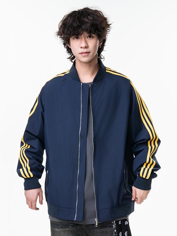 推荐商品：AWAO 2026SS 条纹拼接棒球领落肩长袖夹克 AWNCO2501989U-LL 藏青