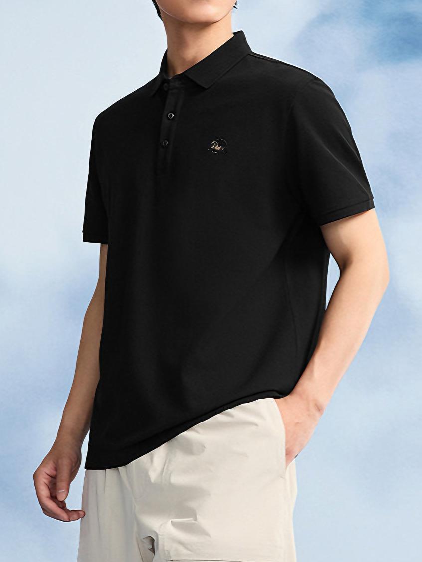 推荐商品：HLA/海澜之家 马年贺岁系列微弹小标刺绣透气翻领短袖Polo衫 HNTPW2F057A 黑