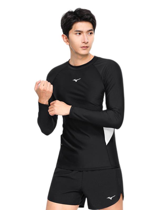推荐商品：Mizuno/美津浓 防晒涤纶速干长袖泳衣 N2CA3104泡温泉抗氯防尴尬全套套装  黑/白