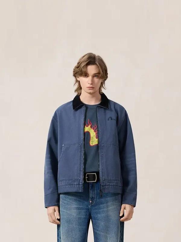 推荐商品：Evisu/福神 2026SS 做旧工装拉链长袖夹克 2ESEJM6JK6911RXCT 藏青