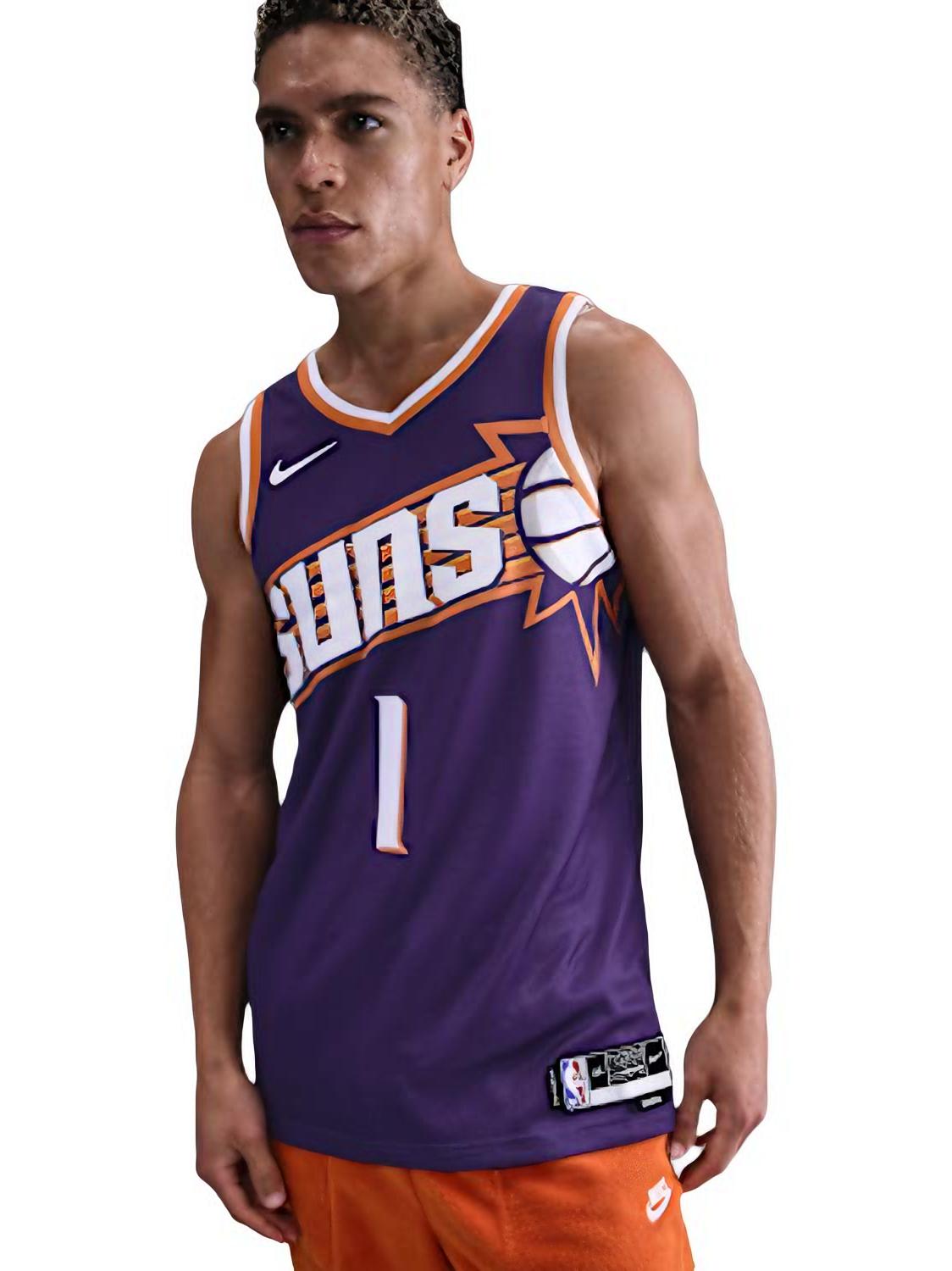 推荐商品：Nike 城市版德文布克 菲尼克斯太阳队透气速干无袖1号球衣 23-24标志版 DV4855-566