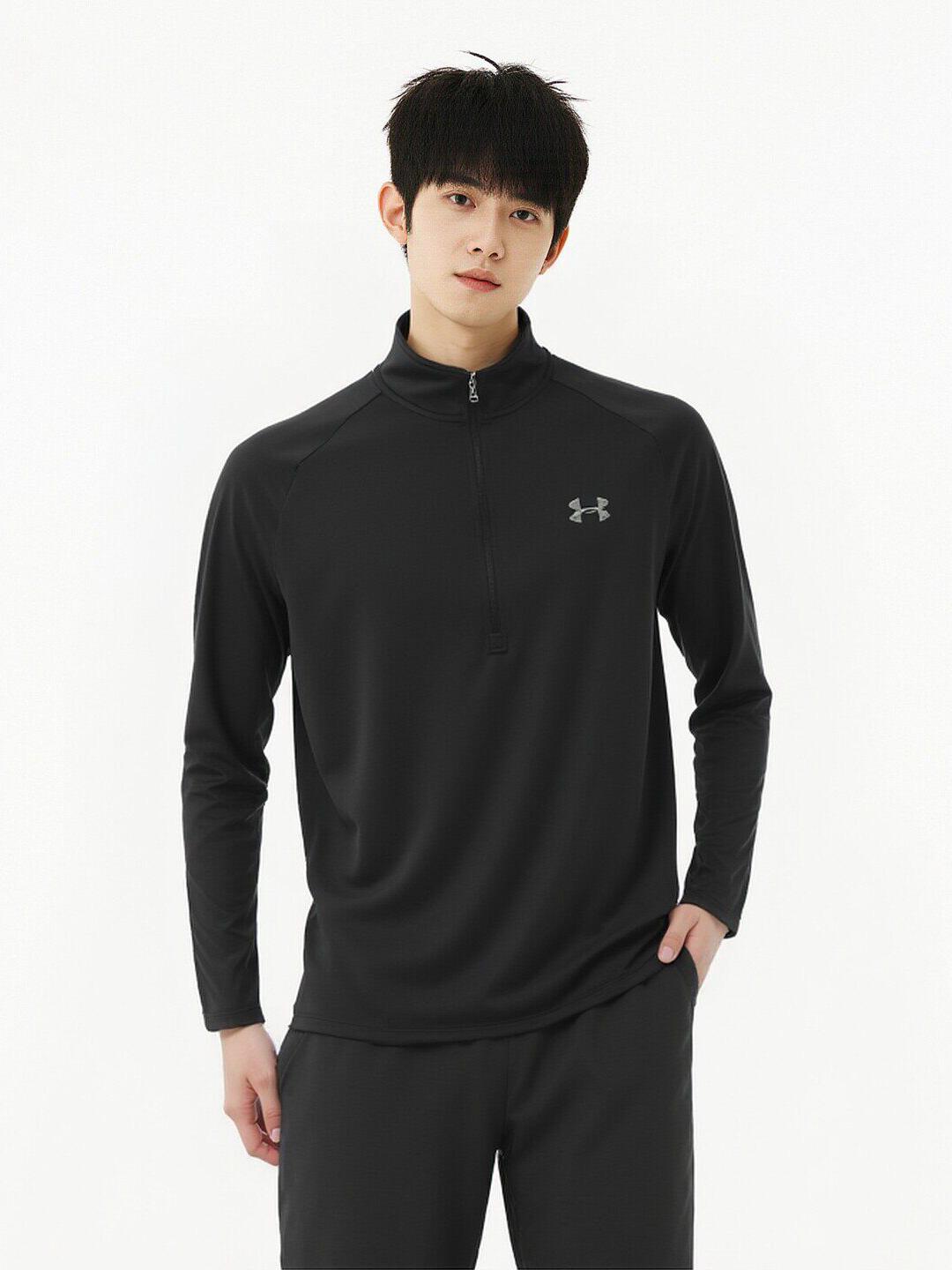 推荐商品：Under Armour Tech 高科技训练健身速干立领半拉链套头长袖T恤 男女同款 1328495 黑
