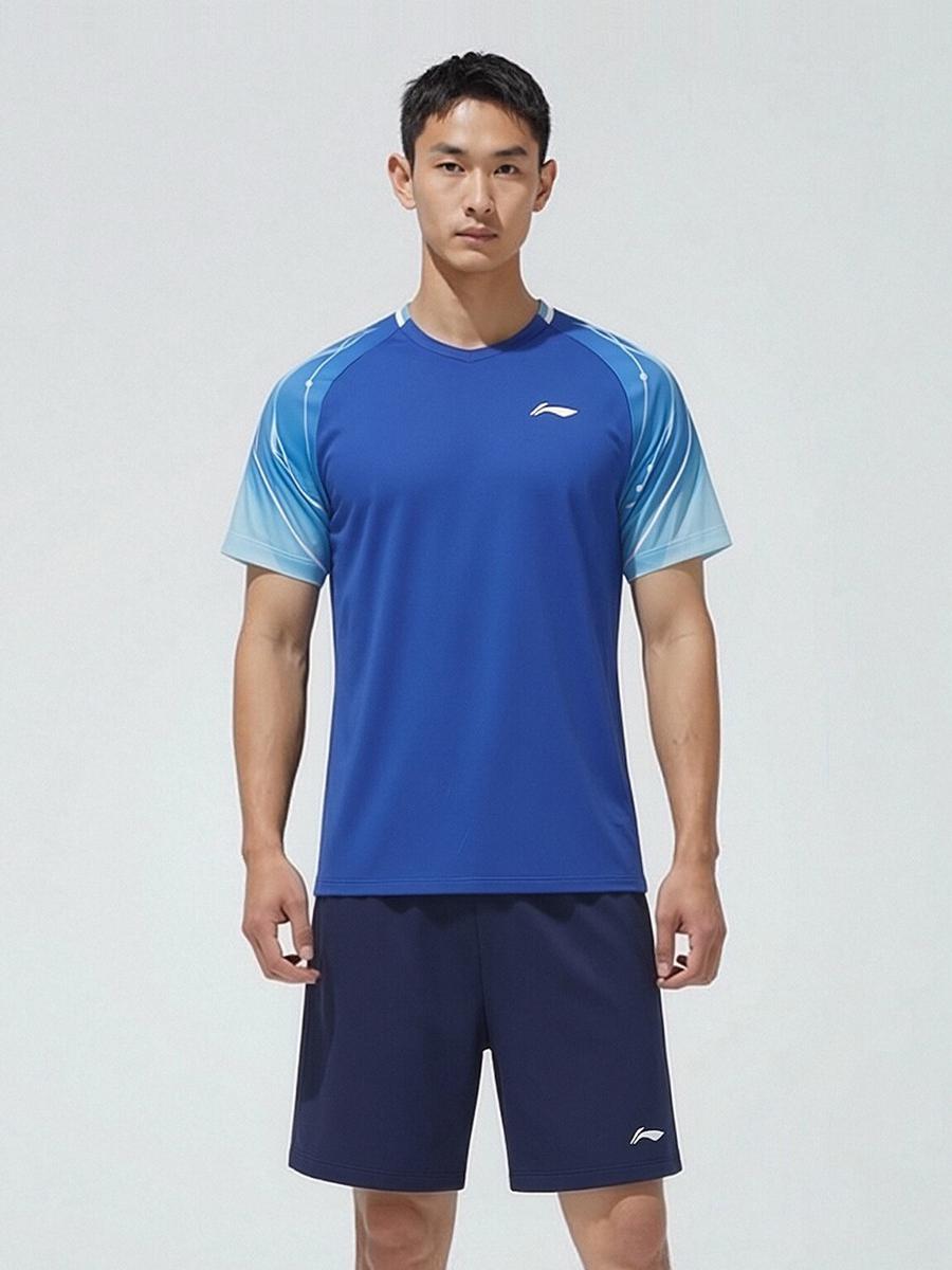 推荐商品:Li Ning/李宁 乒乓球系列速干透气短袖运动套装 AATW009 蓝