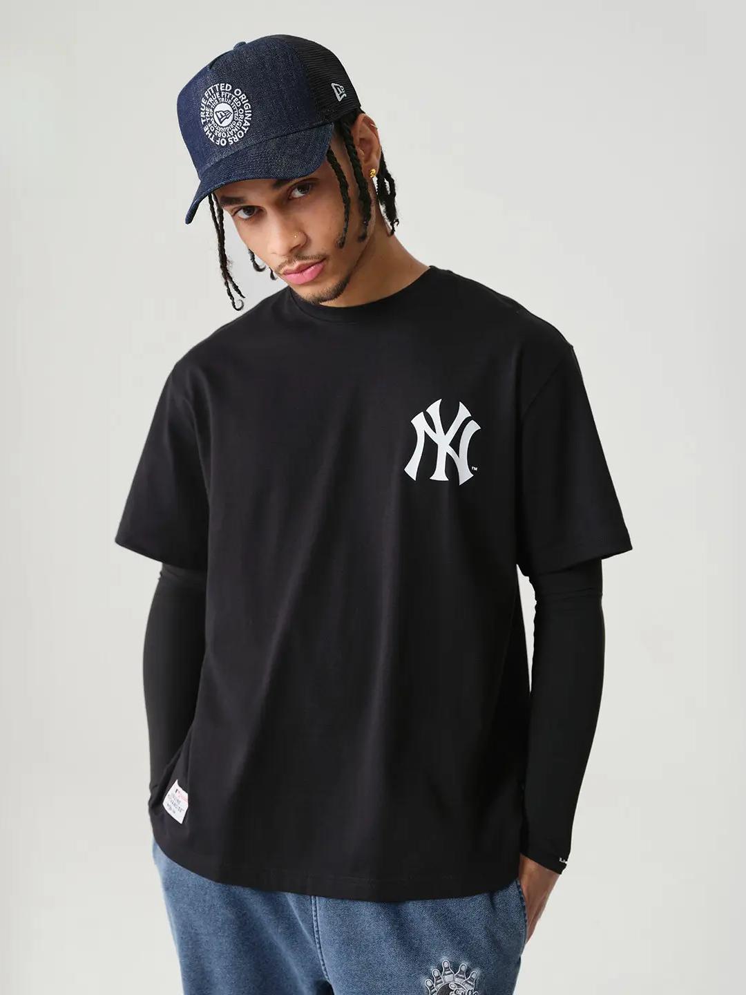 推荐商品：New Era/纽亦华 MLB系列 腰果花NY后背字母印花徽标透气套头圆领短袖T恤 14179141 13546490 黑/纽约洋基队