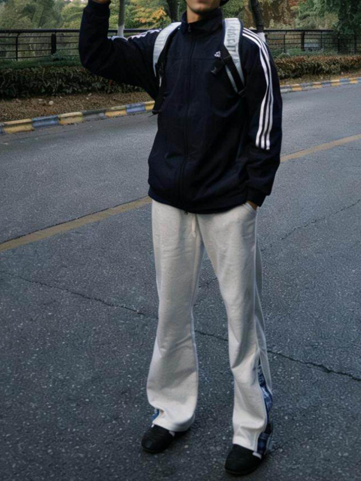 推荐商品：传奇商行 格纹拼接高腰休闲长裤 浅灰