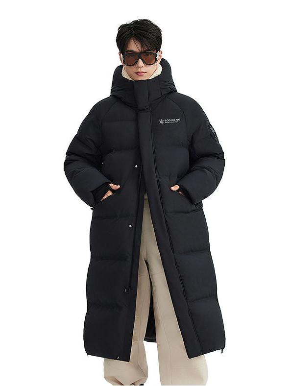 推荐商品：Bosideng/波司登 中长款鸭绒蓬松加厚保暖连帽羽绒服 B250246820 沃土黑