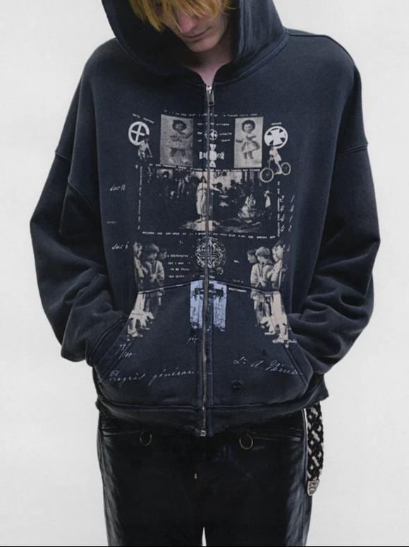 推荐商品：ENFANTS RICHES DEPRIMES 毛圈布落肩双层连帽水洗长袖卫衣 02-0523-A 水洗黑