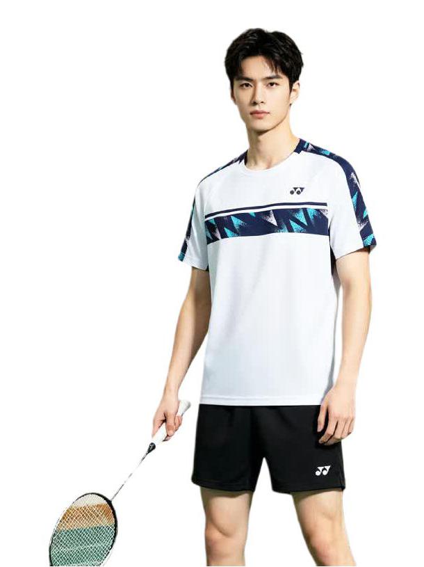 推荐商品：YONEX/尤尼克斯 比赛系列速干圆领透气羽毛球服 110055BCR 白/男