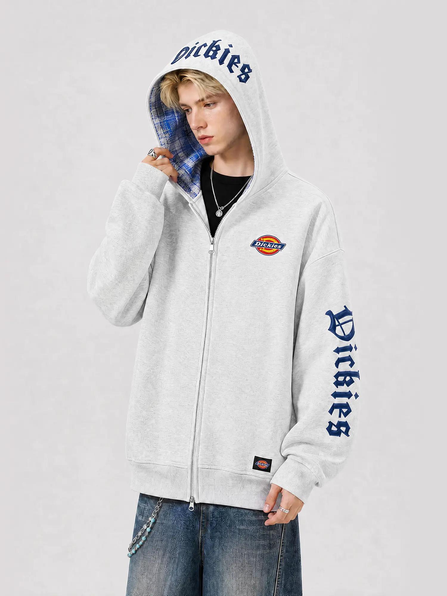 推荐商品：Dickies/帝客 2026AW 美式重磅落肩连帽卫衣 DKU263MKJZS2 白花灰/蓝格