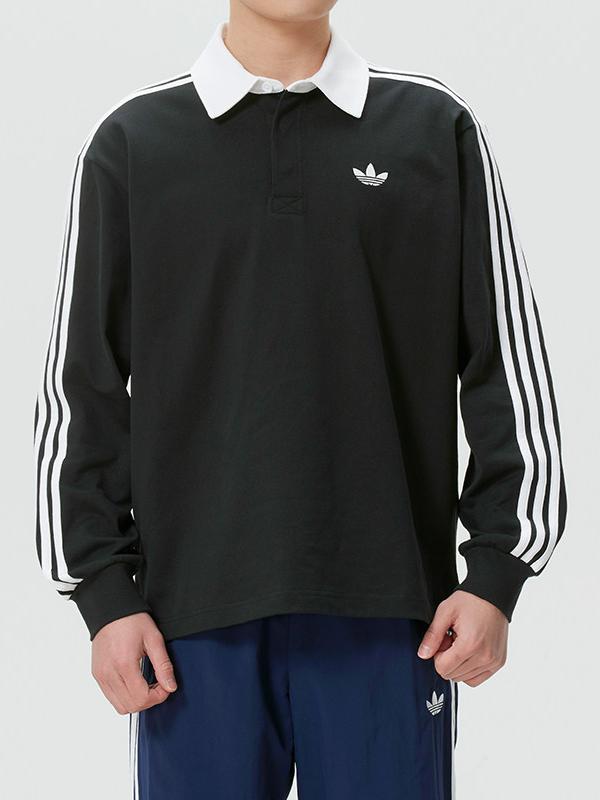 推荐商品：adidas Originals/三叶草 3-Stripes透气柔软条纹长袖Polo衫 KE3576 黑