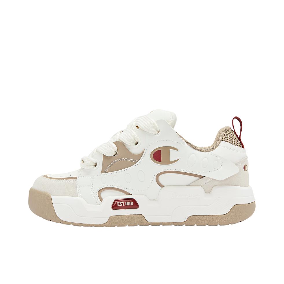 推荐商品：Champion/冠军 防滑耐磨 Future Skate V1 透气厚底 合成革 拼接 美式复古 休闲百搭 时尚潮流 面包鞋 板鞋 男款/浅卡色