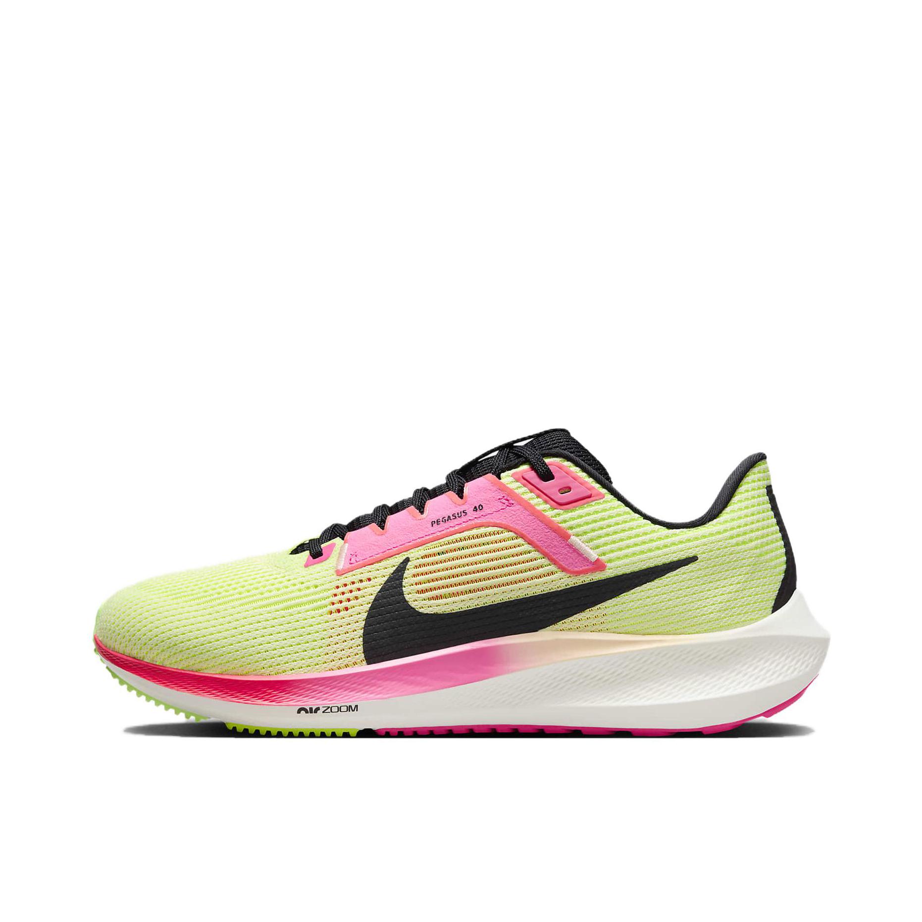 推荐商品：Nike Air Zoom Pegasus 40 跑鞋 缓震网面透气轻质飞马田径训练回弹支撑圆头 黄色/粉色