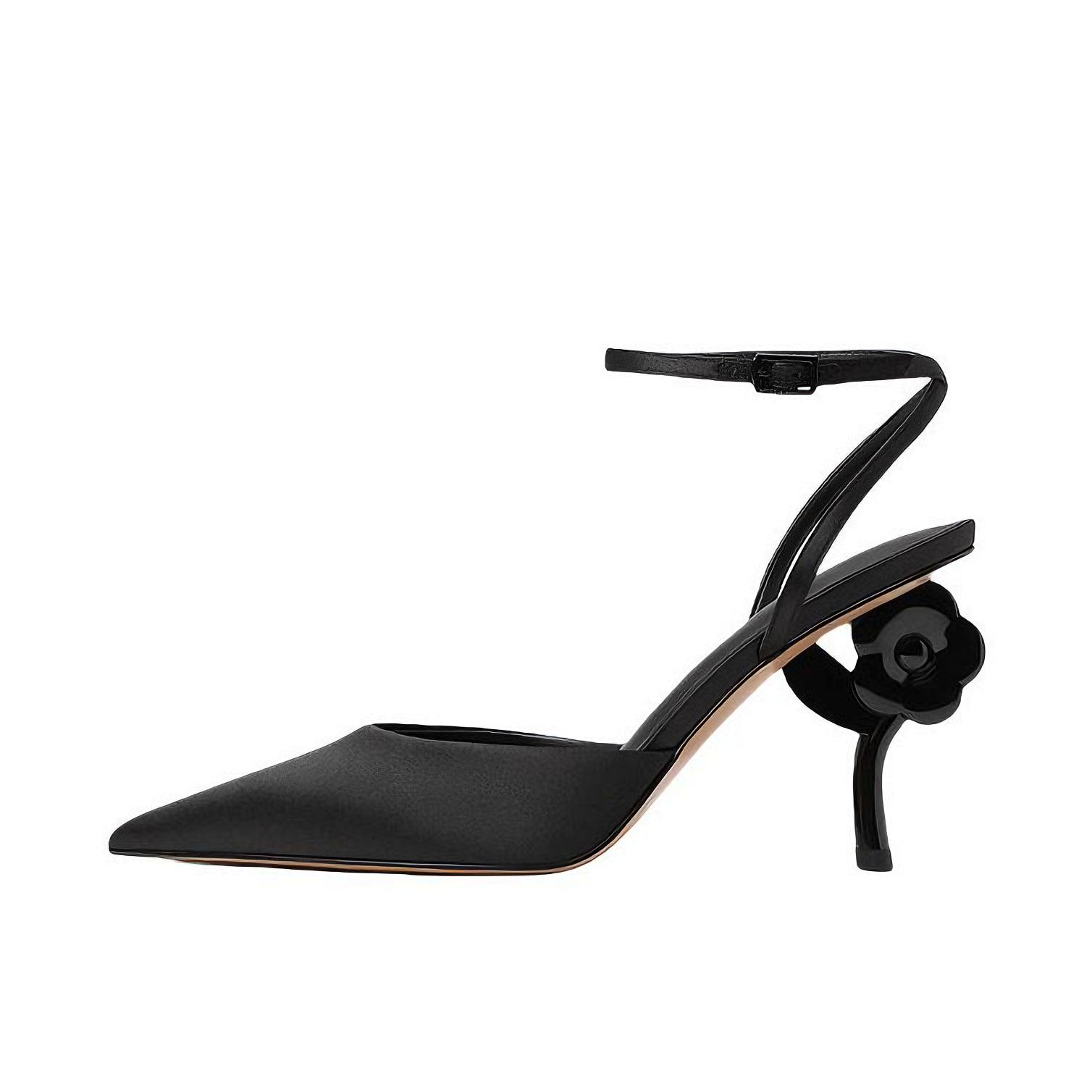 推荐商品：CHARLES&KEITH 花朵系列 高跟鞋 尖头包头防滑耐磨 黑色