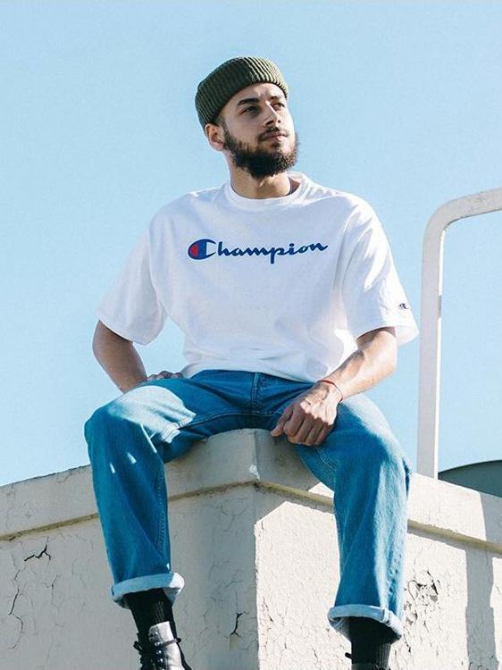 Champion T恤 草写印花Logo字母刺绣胶印情侣直筒美式纯棉套头圆领短袖T恤 男女同款 GT23H-Y06794 白/蓝标