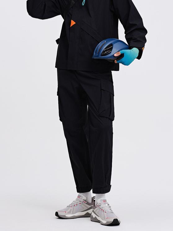 推荐商品：乐卡克法国公鸡  松紧腰系带弹力梭织束脚运动长裤 L241MCND1030 黑