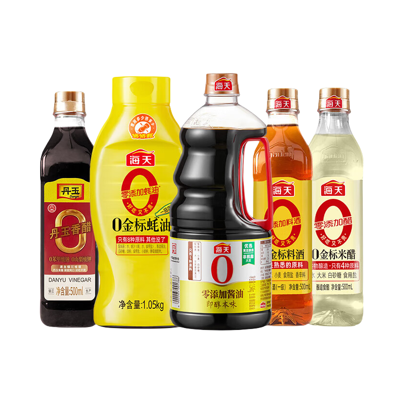 推荐商品：HADAY/海天 香醋+0金标蚝油+酱油+金标料酒+0金标米醋 组合装