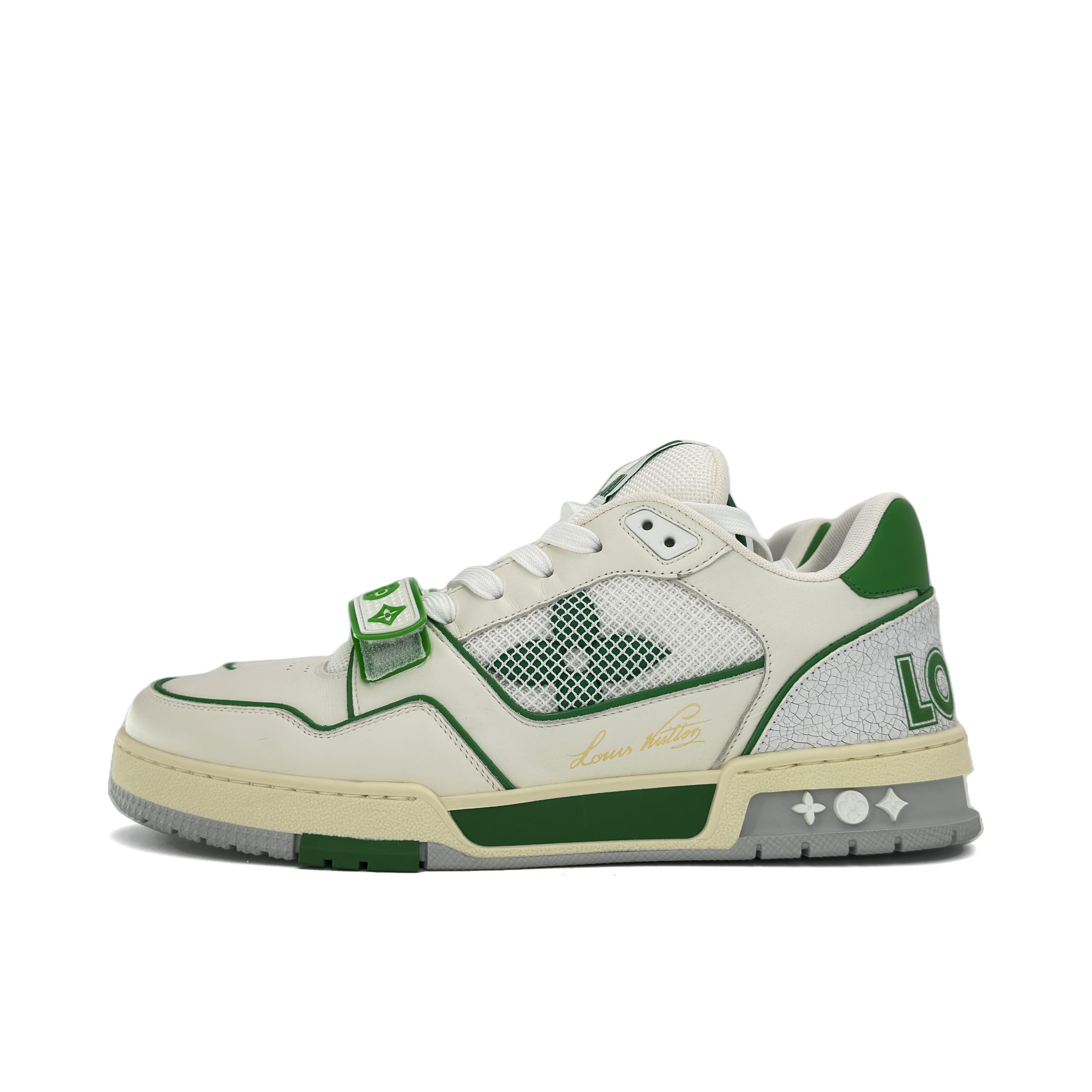 推荐商品：Louis Vuitton trainer 百搭复古 轻便平跟 花朵图案 牛仔布 板鞋 白色/绿花