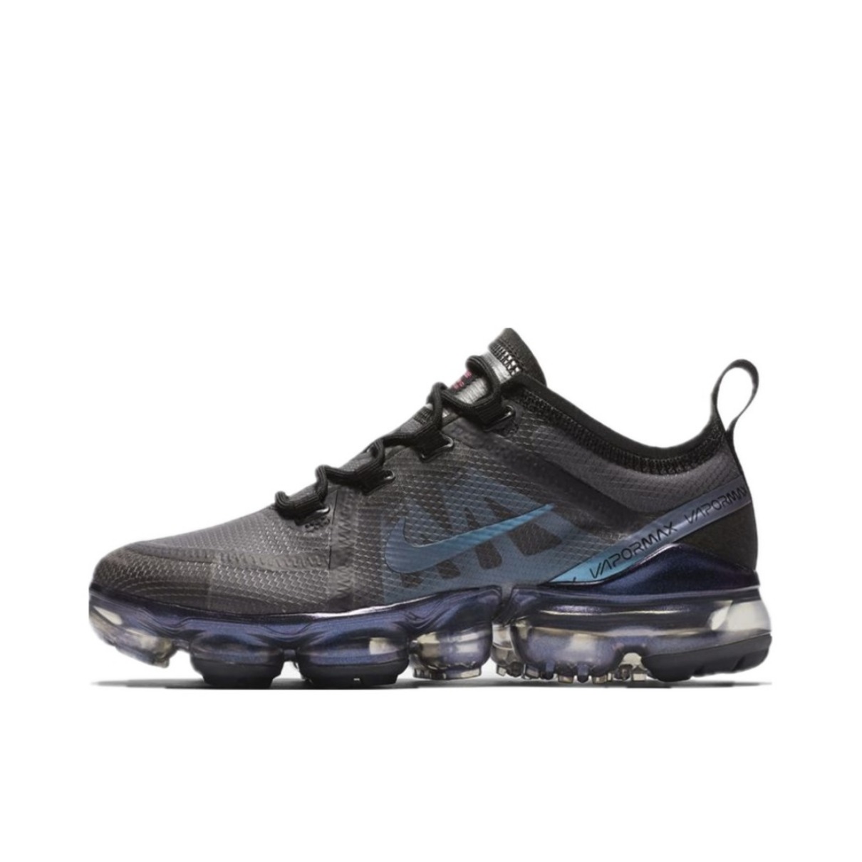 推荐商品：Nike Air VaporMax 2019 跑鞋 全掌气垫减震回弹防滑耐磨织物网布支撑运动 女款/黑色/蓝色