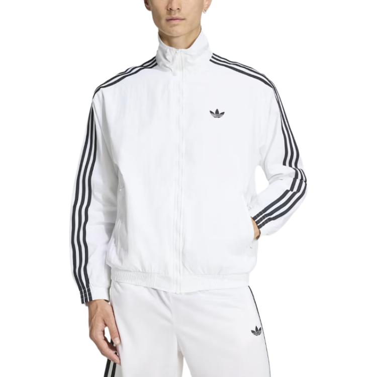adidas Originals/三叶草 条纹拉链长袖立领合身夹克 KE1675 KE1676 白