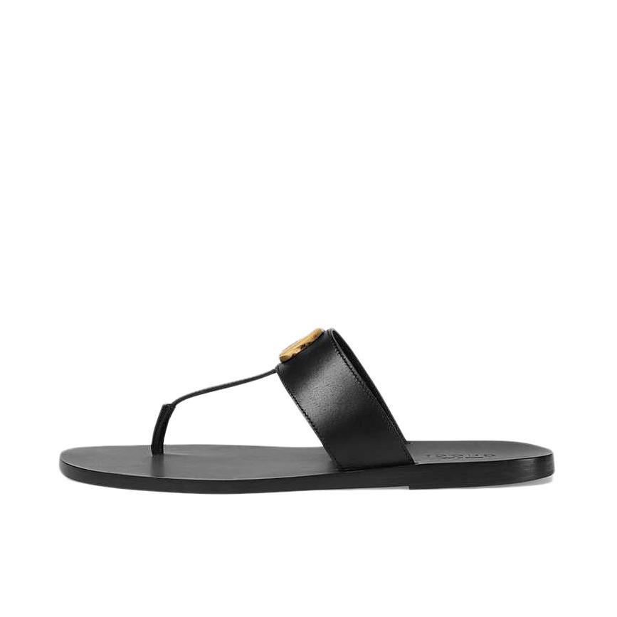 Gucci 古驰 双g 皮革丁字拖鞋 黑色 498698 a4hd0 1000