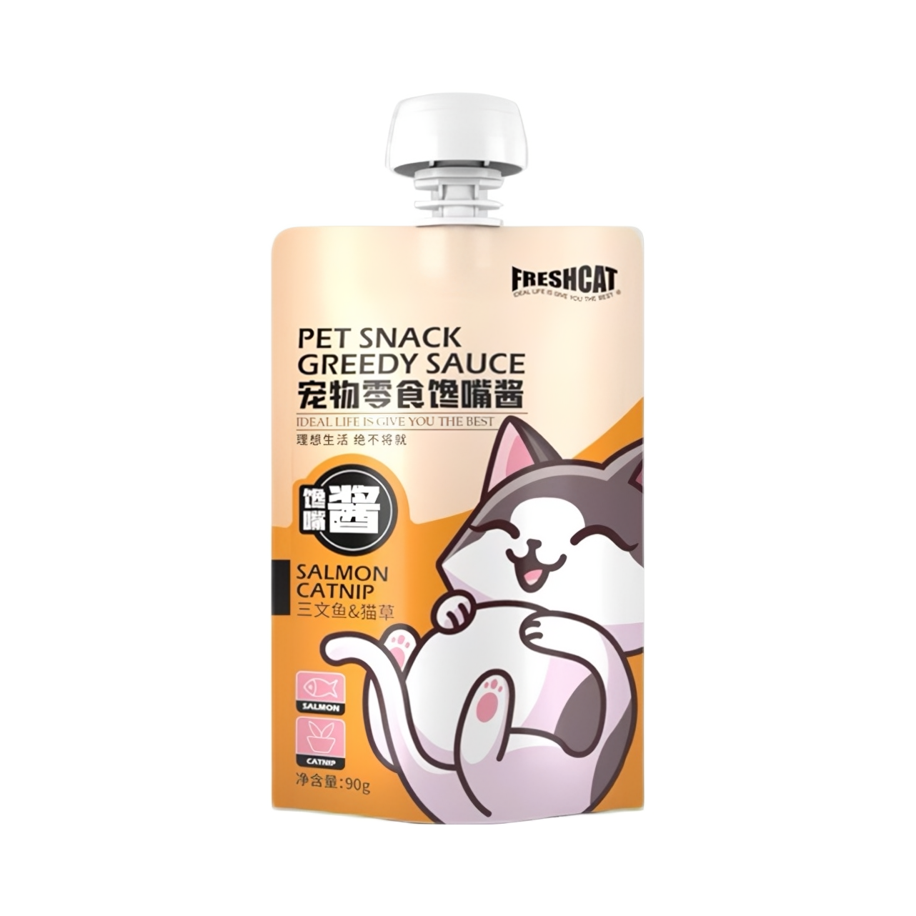 推荐商品：福瑞诗 三文鱼猫草口味馋嘴酱猫湿粮包强健体魄猫咪零食