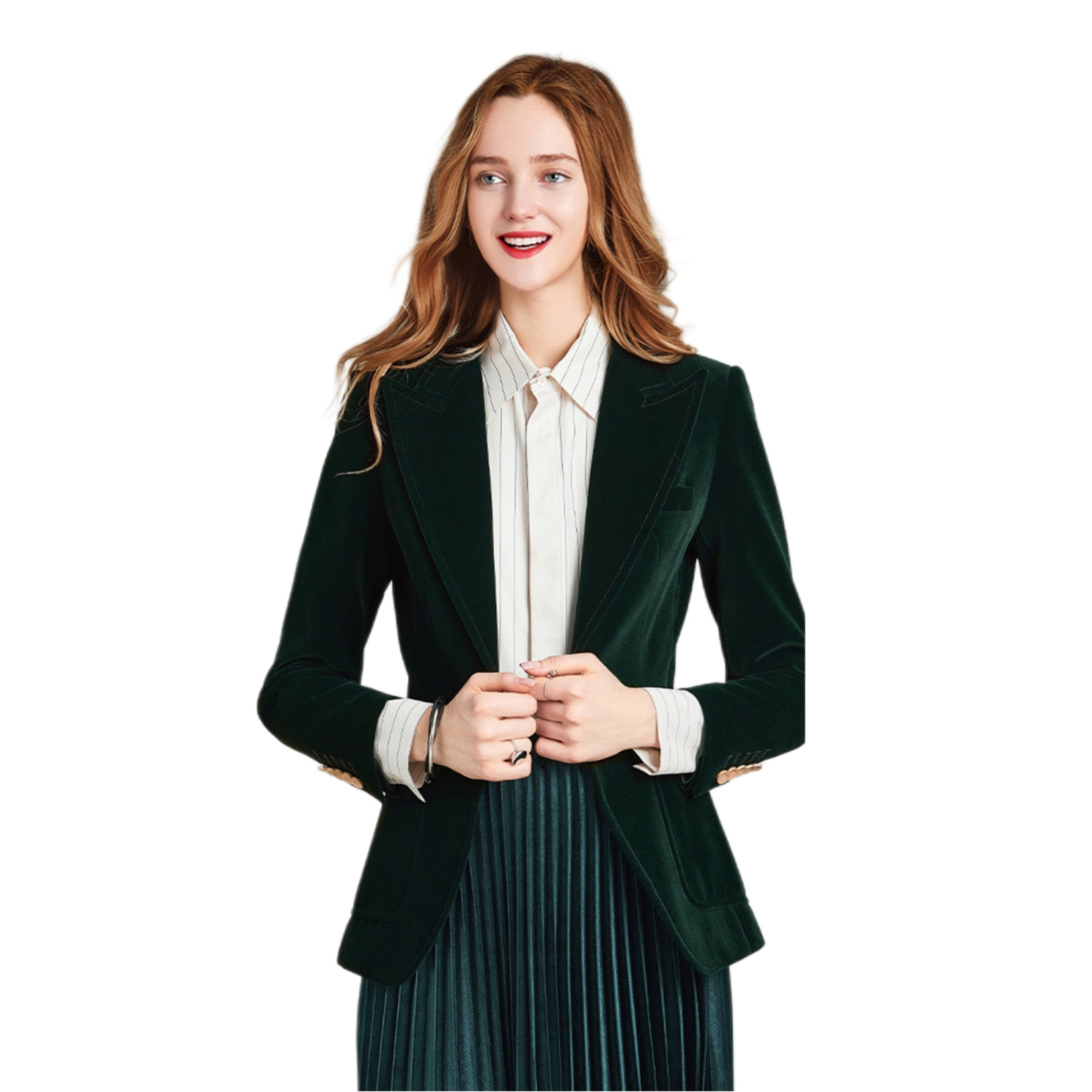 推荐商品：Havva  丝绒欧美风亲肤西装 女装 B42142F 绿