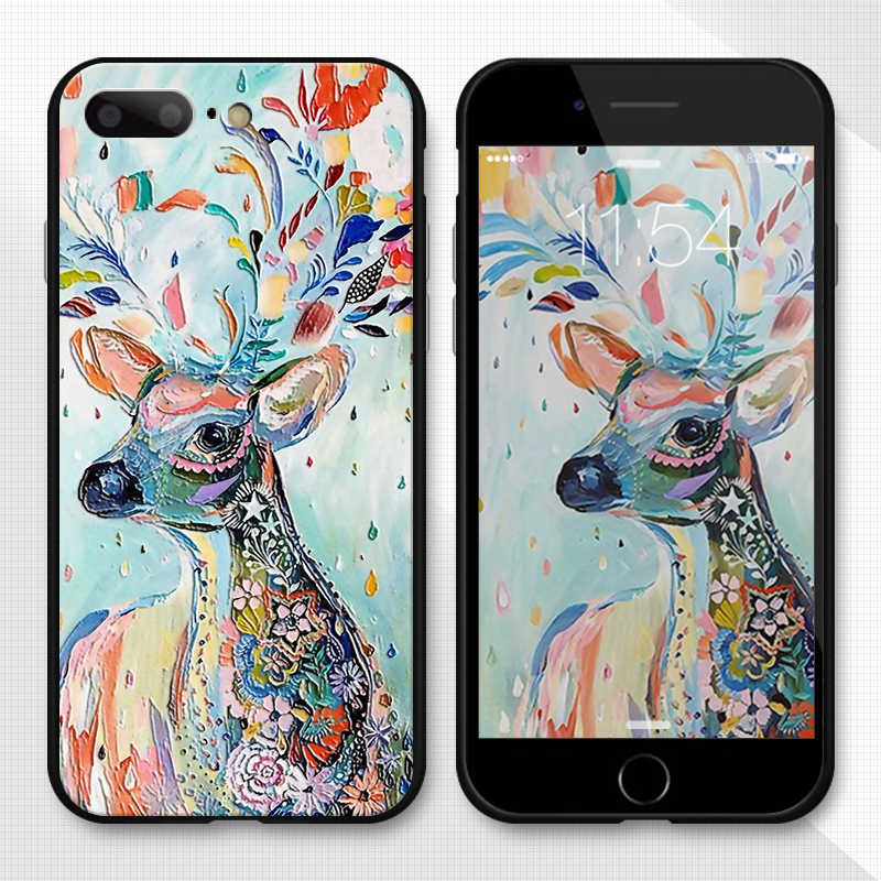 谜久 iPhone8/7/Plus 艺术浮雕彩绘全包硅胶手机壳
