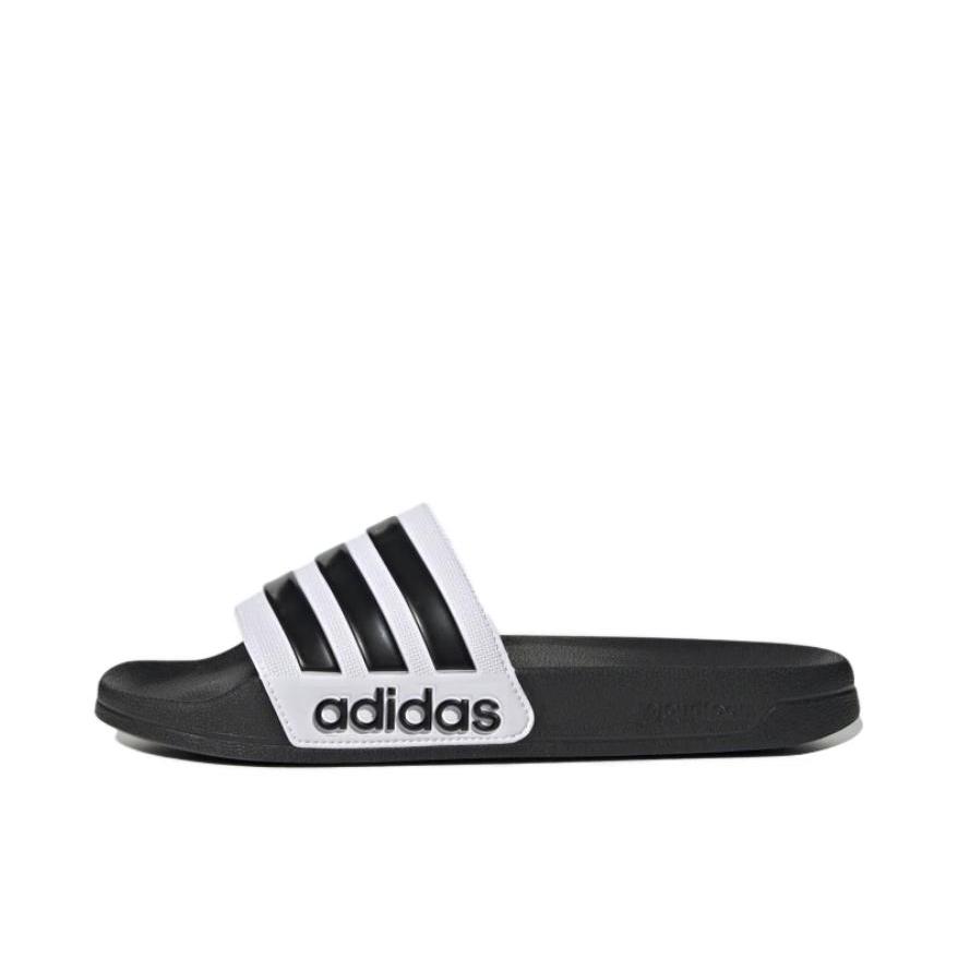 推荐商品：adidas Adilette Shower 防滑耐磨 轻便透气 一字 外穿 运动 拖鞋 黑色/米白