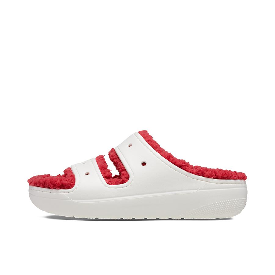 推荐商品：Crocs/卡骆驰 Classic Cozzzy 经典暖绒 软底 防滑耐磨 外穿 舒适百搭 防磨 运动 软绒 一字 冬季拖鞋 207446 白色/红色