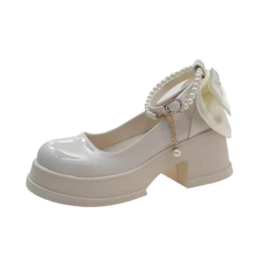 推荐商品：PARK DANCE 轻便 厚底 粗跟 圆头 单鞋 PD-MQ-8839 米白色