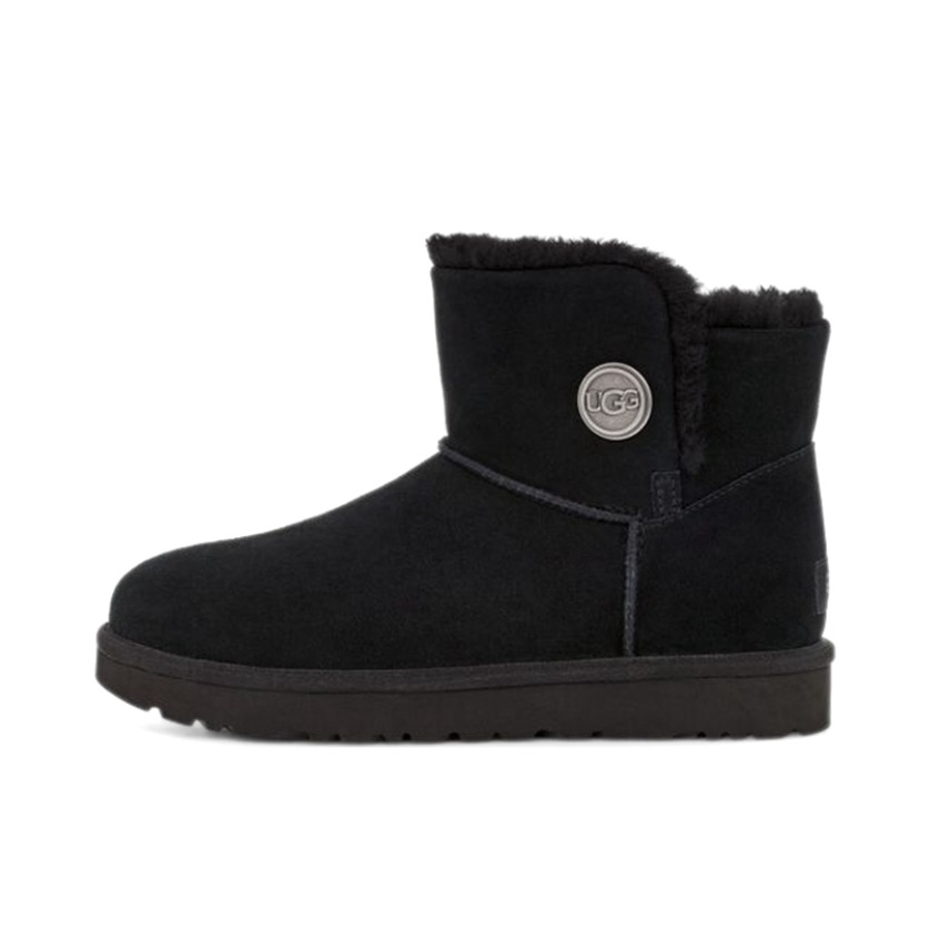 推荐商品：UGG Mini Bailey Snaps 迷你贝莉 按扣 保暖 防滑 牛反绒 雪地靴 黑色