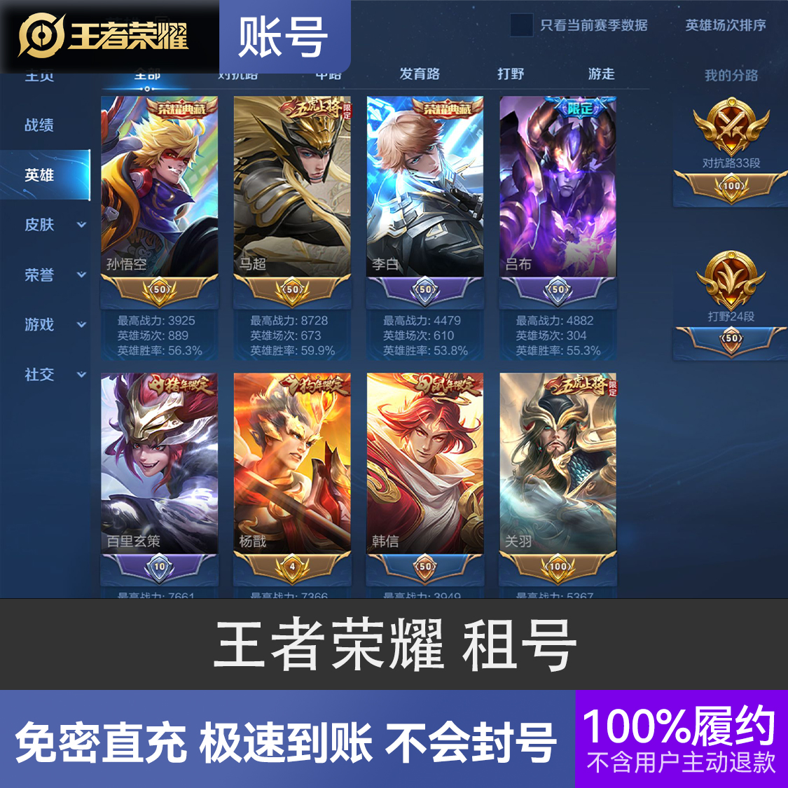 推荐商品：王者荣耀 租号