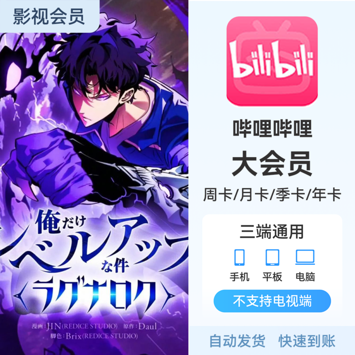 推荐商品:哔哩哔哩B站大会员 《我独自升级》热播中
