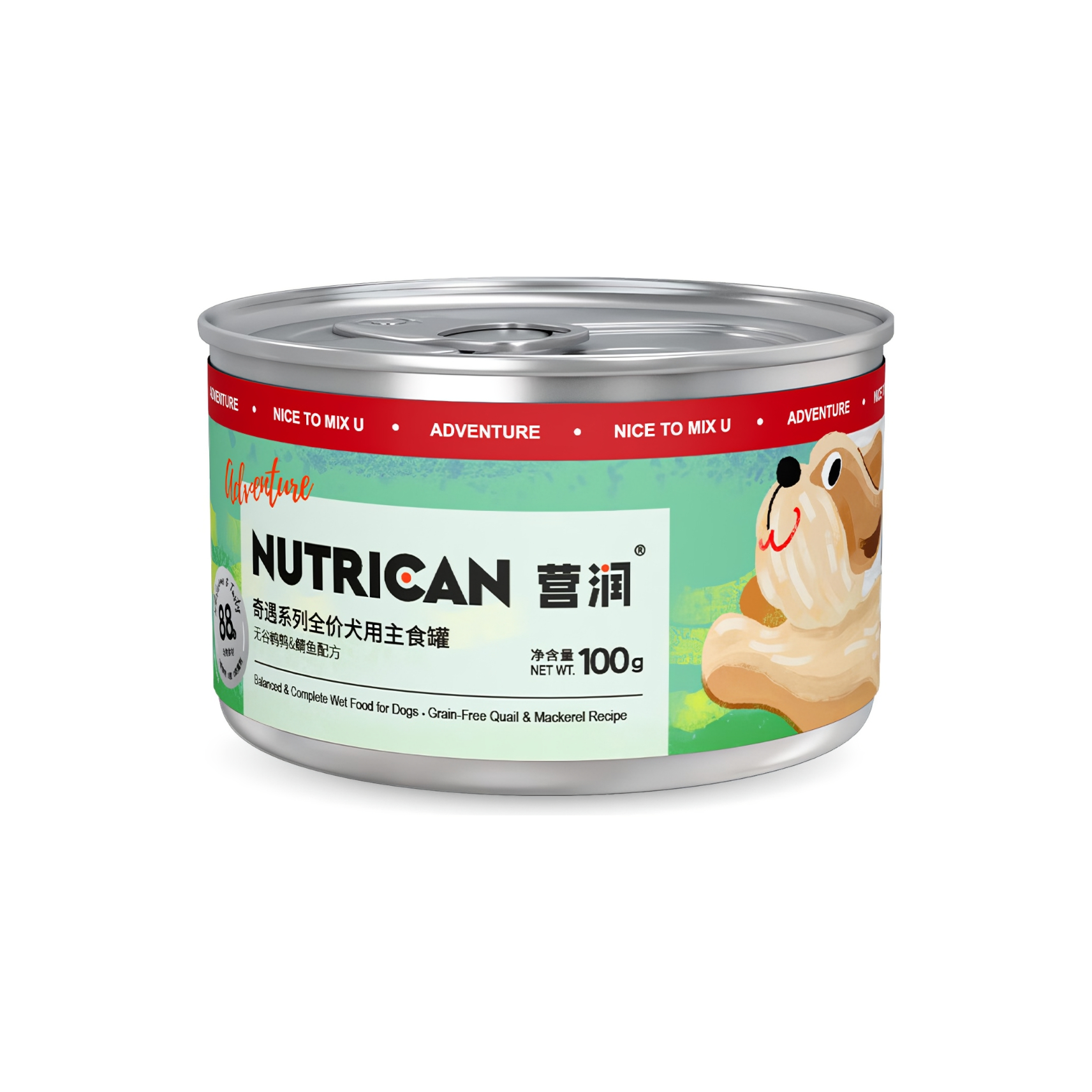推荐商品：nutrican/营润 无谷鸭鹌鹑鲭鱼配方奇遇系列全价犬主食罐头营养滋补