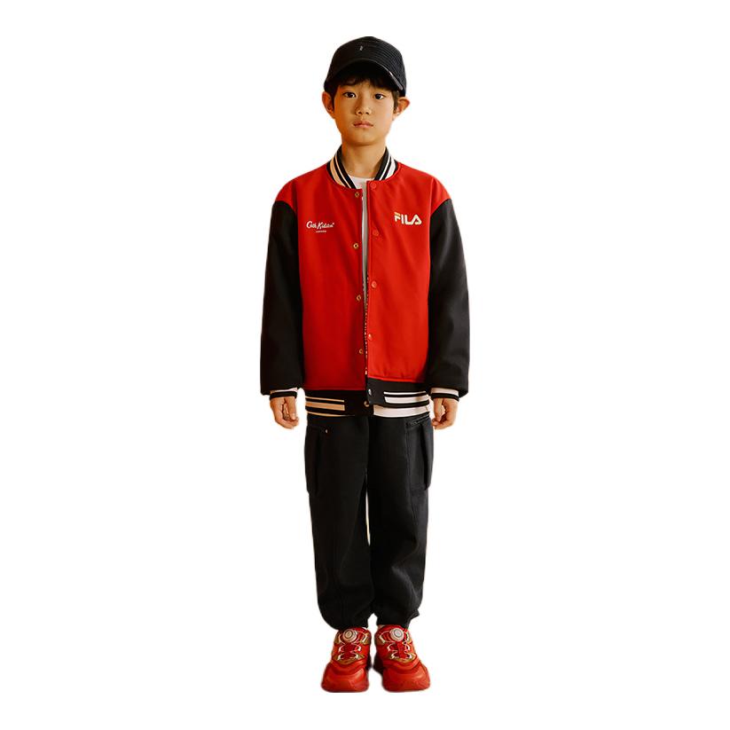 推荐商品：FILA/斐乐童装 双面穿棒球领单排扣棉服 男中大童 K12B514903F 传奇红