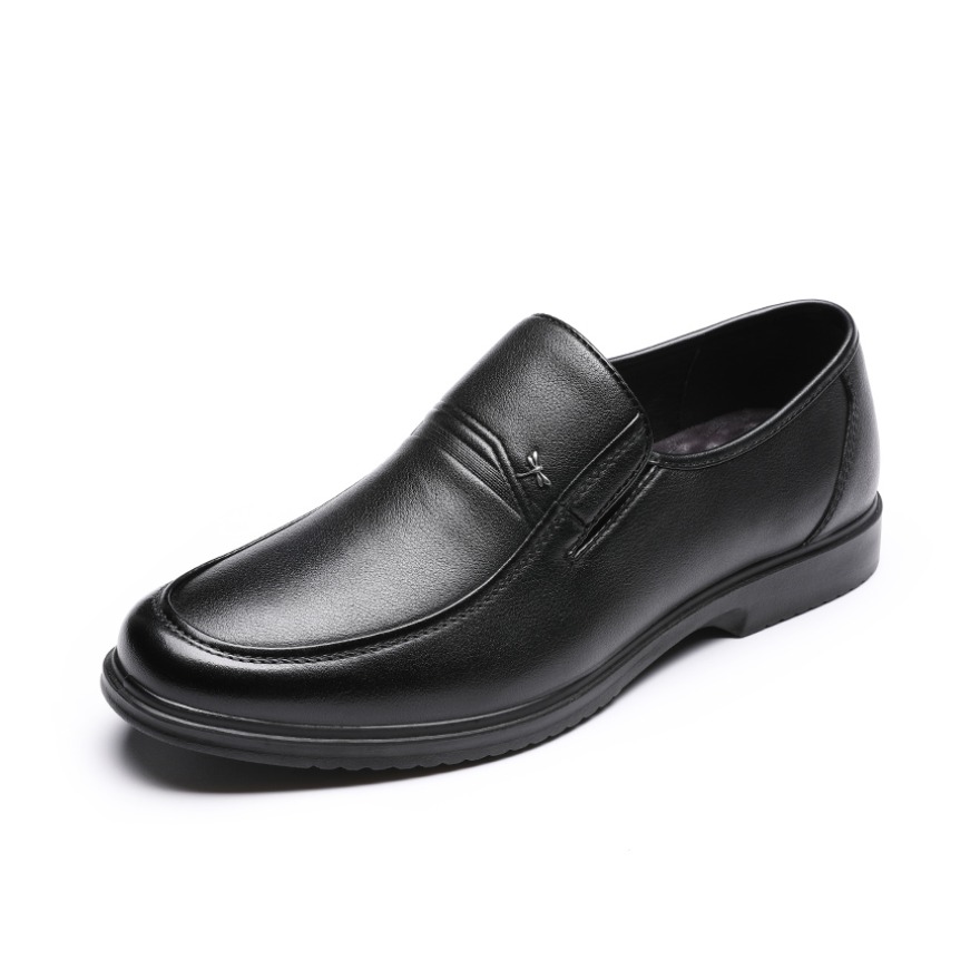 推荐商品：红蜻蜓 舒适轻便 镂空透气 真皮软底 加绒 商务休闲 套脚正装 一脚蹬 德比鞋 皮鞋 WTL9057 单里/黑色