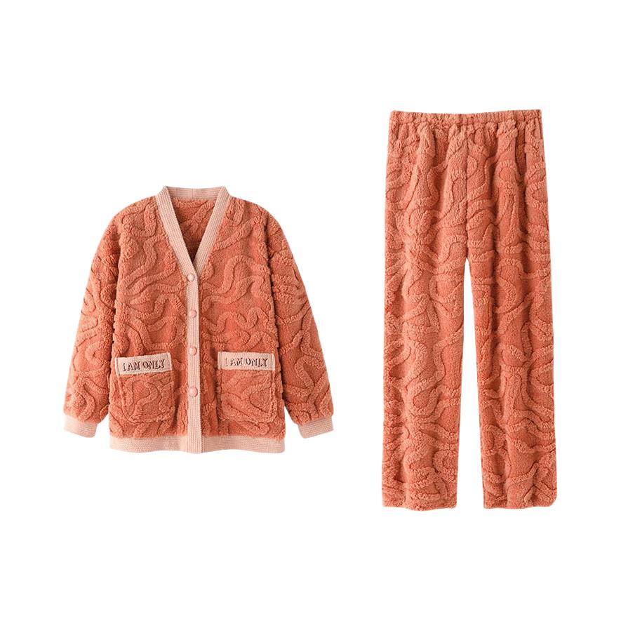 推荐商品：珊瑚绒 加厚法兰绒亲肤睡衣 女装 22045 麦橘