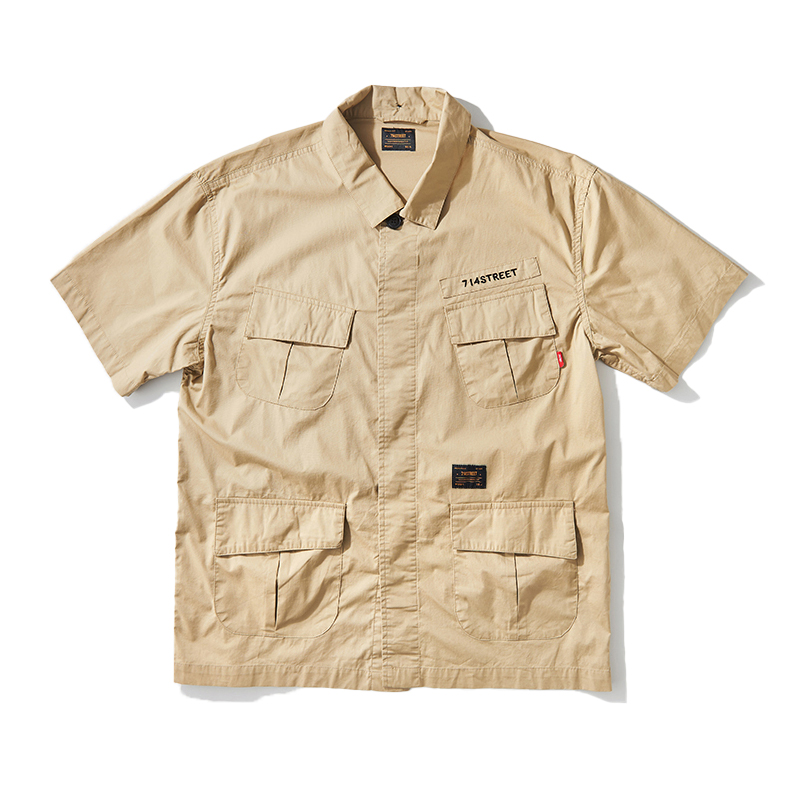714street 工装刺绣多口袋短袖衬衫 男女同款 911201