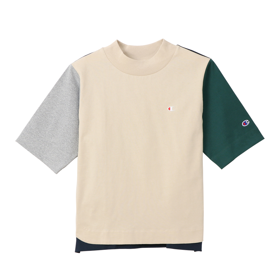 Champion/冠军 拼色拼接小LOGO刺绣圆领短袖T恤 男女同款