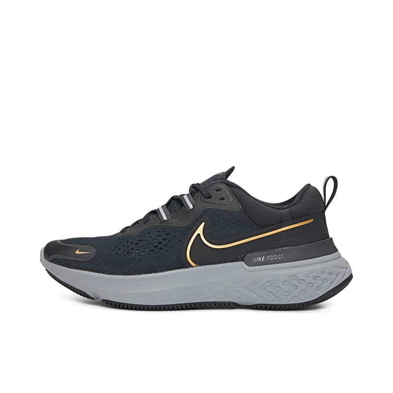 推荐商品：Nike React Miler 2 跑鞋 潮流防滑缓震耐磨轻便透气织物回弹合成革泡棉 黑色/金色