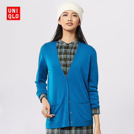 好价新低！优衣库 女装精纺美利奴V领长开衫155794