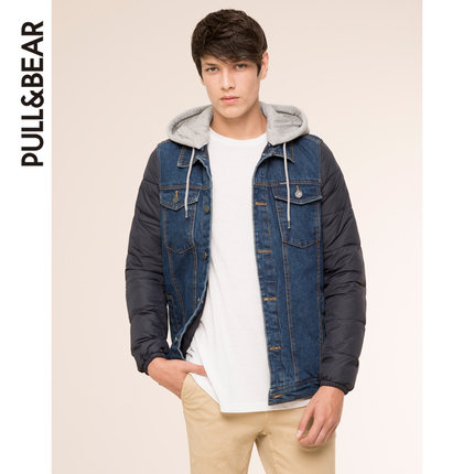 历史新低！PullAndBear 男士尼龙袖牛仔夹克 09711560