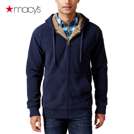 白菜价！Macy's男士连帽上衣毛裘拉链夹克卫衣外套 2642306130