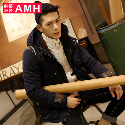 持平双11！AMH男装韩版2015冬装修身中长款棉服男士棉衣 OT3216