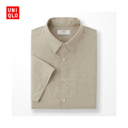 618粉丝狂欢价！UNIQLO优衣库麻棉短袖衬衫164225